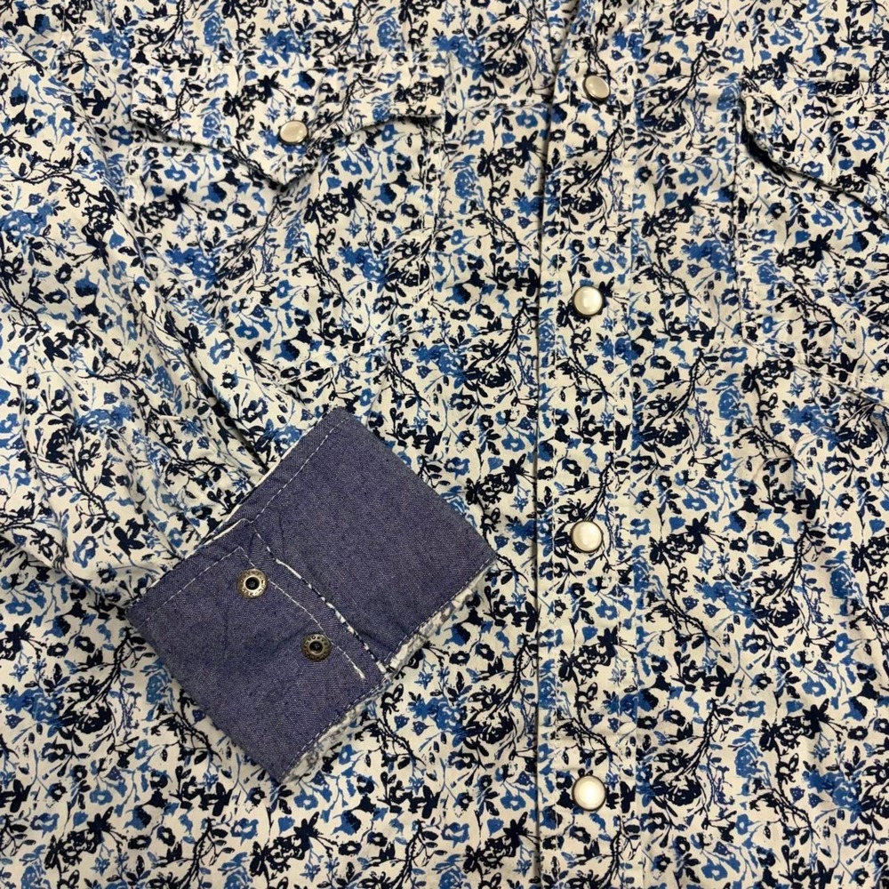 Rock & Roll Cowboy Blue White Floral Pearl Snap Western Shirt Mens Size M - Picture 3 of 5